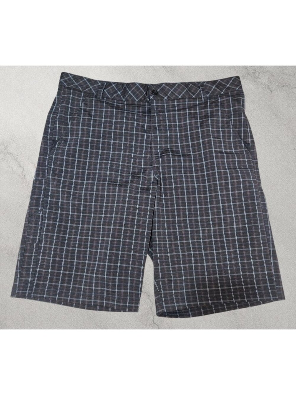 Fila Sport Golf Shorts Black White Red Plaid Lightweight Chino